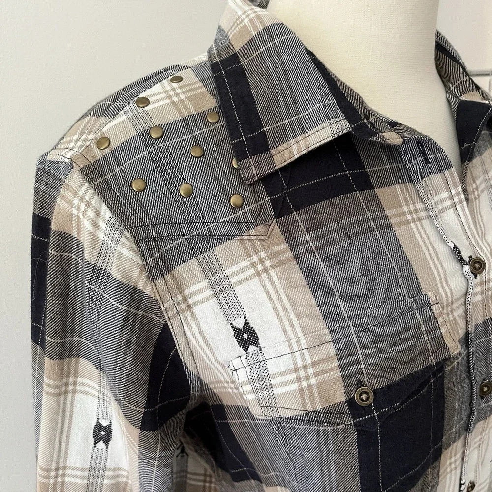 Women's lucky brand western coastal cowgirl button down shirt embellished stud M - Picture 5 of 8